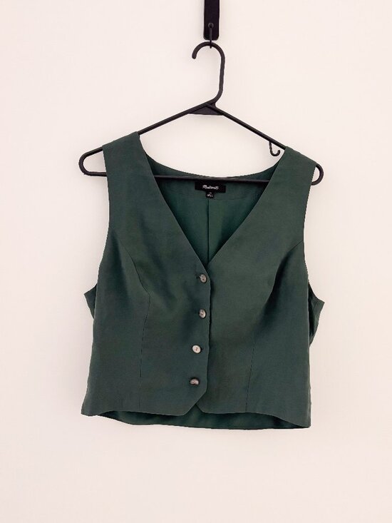 Madewell Tops - Madewell Katrina Forest Green Tailored Button Front Vest Size 10